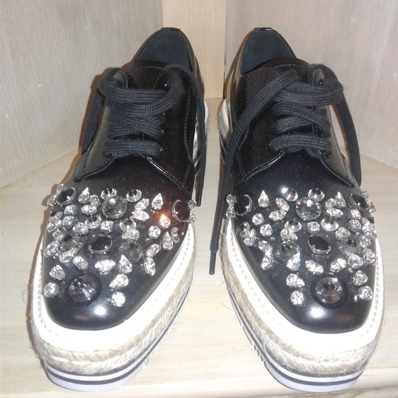Authentic Prada Embellished Espadrille Sneakers - Picture 5 of 8